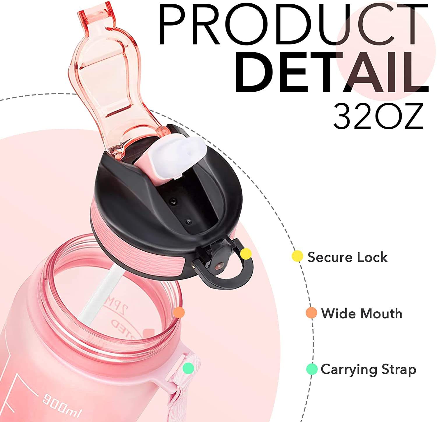 2023 Wholesale Motivational Water Bottle Plastic BPA Free 32oz Sports Plastic Water Bottles in Bulk