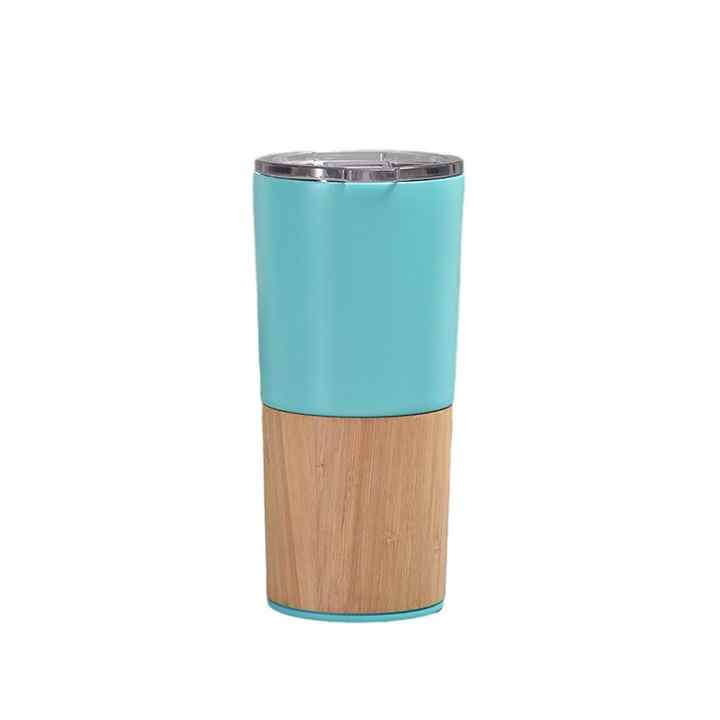 20oz Stainless Steel 304 Double Wall Vacuum Insulated Coffee Tumbler Wooden Beer Cup With Lid