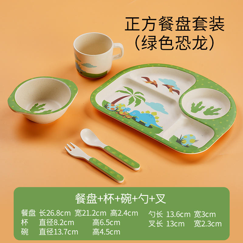 Rpet Plastic Kids Eat Lunch Eat Dinner Plate with Plate Bowl Cup Fork and Spoon 5 Sets Eco-friendly Tableware