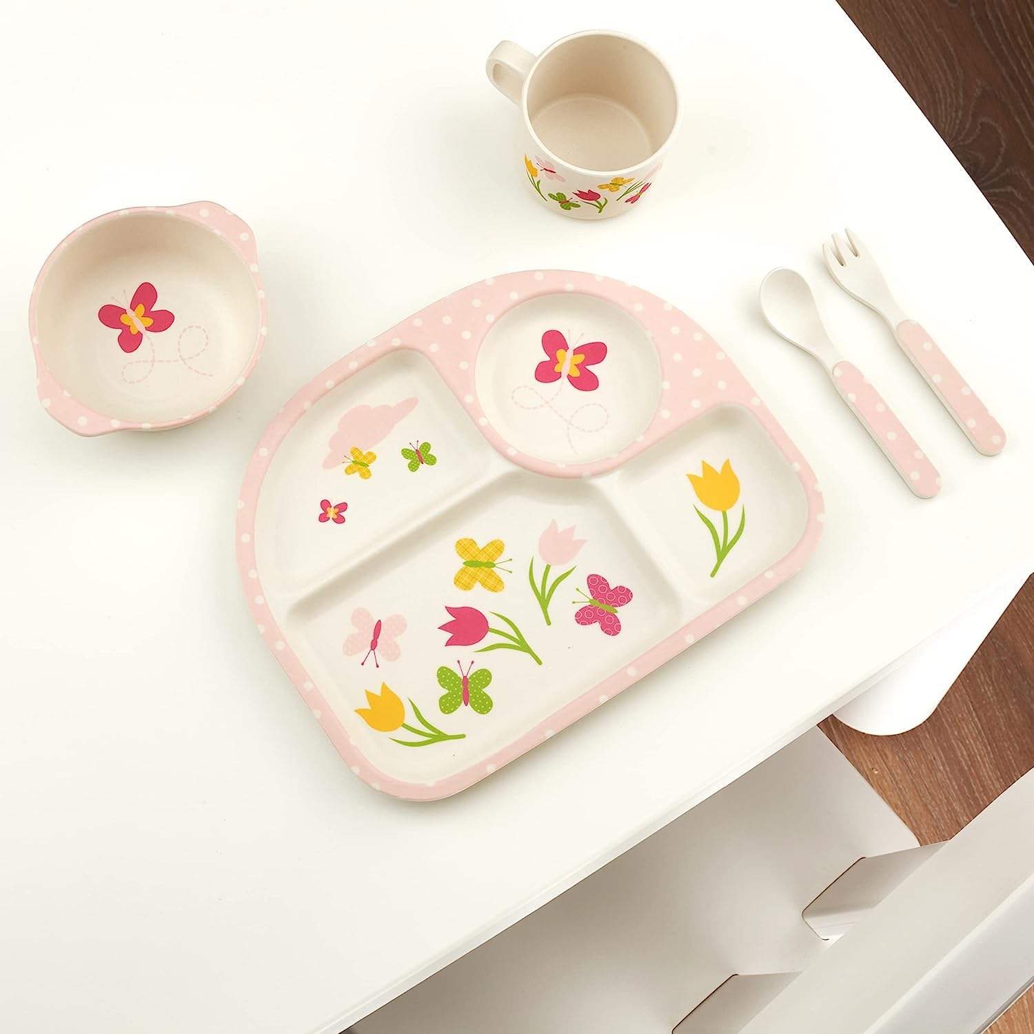 BPA FREE Recycle Plastic Food Grade Dinner Plate Set with Cup Spoon and Fork for Kids Divided Plates Control Food Intake Plates