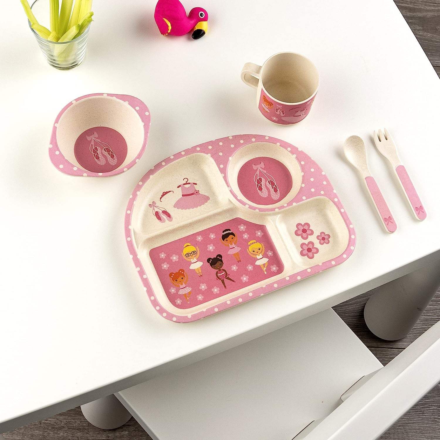 BPA FREE Recycle Plastic Food Grade Dinner Plate Set with Cup Spoon and Fork for Kids Divided Plates Control Food Intake Plates