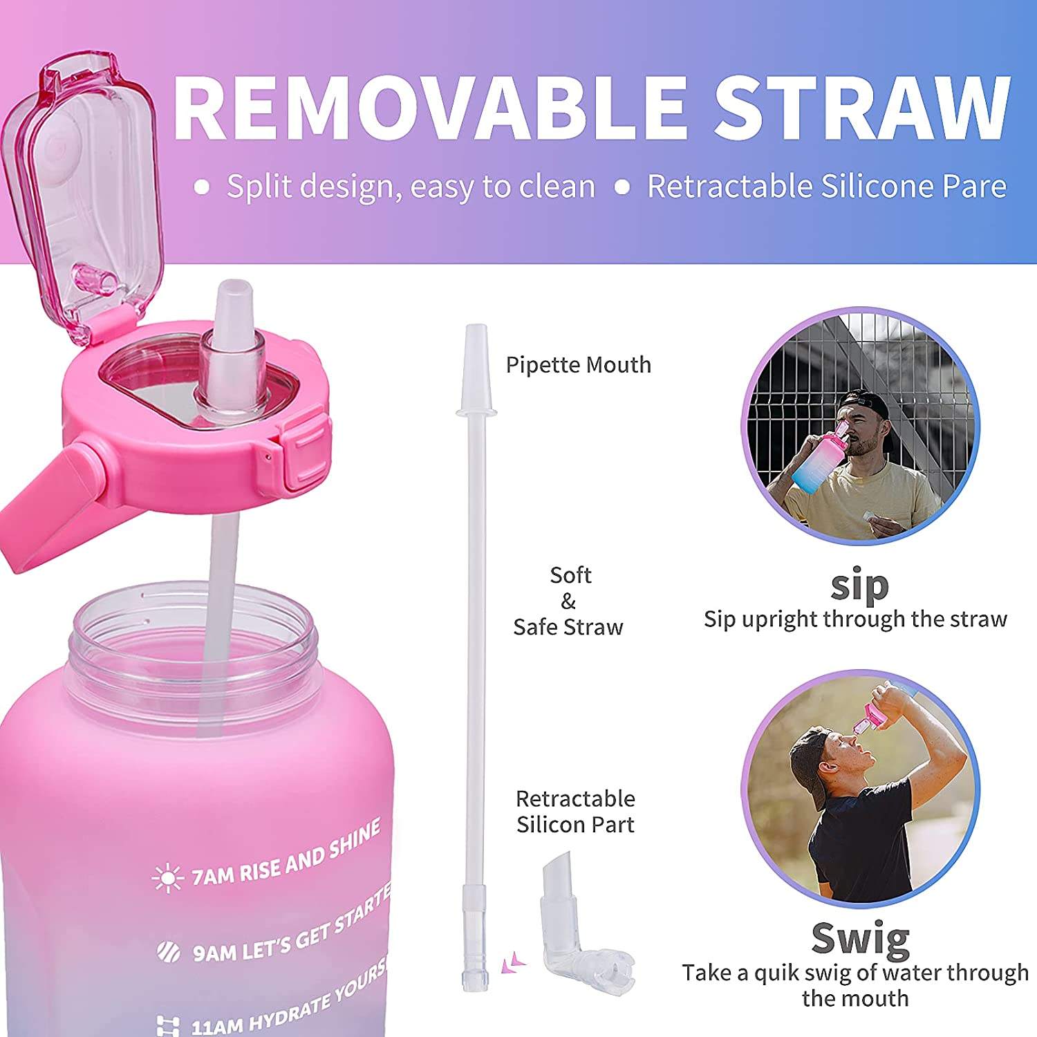 BPA Free Motivational Water Bottle With Time Marker Leakproof Half Gallon Water Bottle With Handle