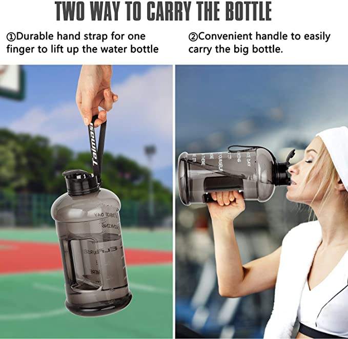 Half Gallon Big Water Bottle, 3.7 L Large Leak Proof Sports Jug with Handle,Huge BPA Free PETG Plastic Wide Mouth