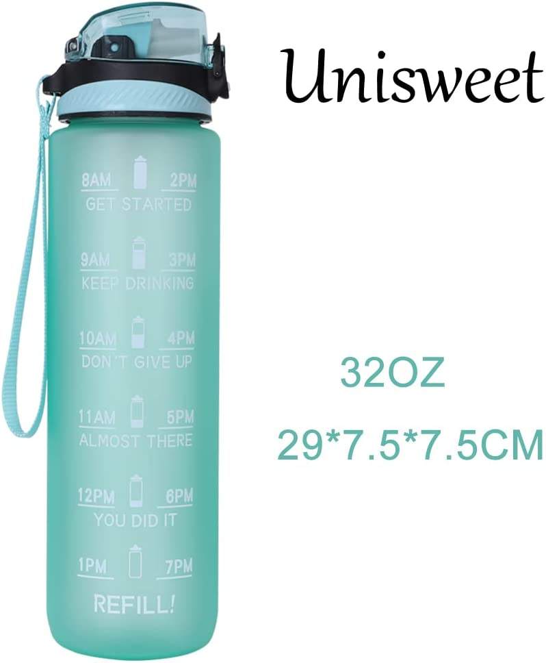 Outdoor Sport Plastic Tritan Cool Water Bottle BPA Free 32 oz Motivational Drinking Water Bottle With Time Marker and Straw