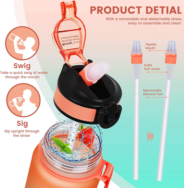 32oz Motivational Gradient BPA FREE GYM Fitness Sports Leakproof Wide Mouth Tritan Plastic Water Bottle With Time Marker