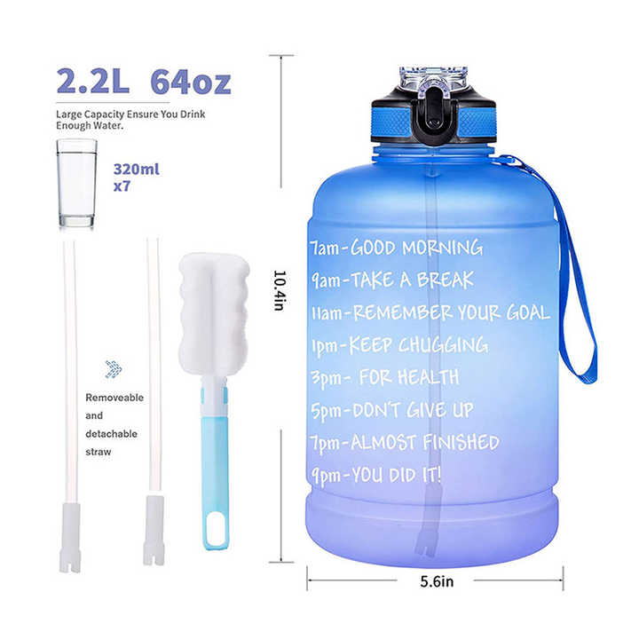 3 En 1 Botella Motivacional Bottles With Times to Drink and Straw Track Intake 128 Oz Water Bottle