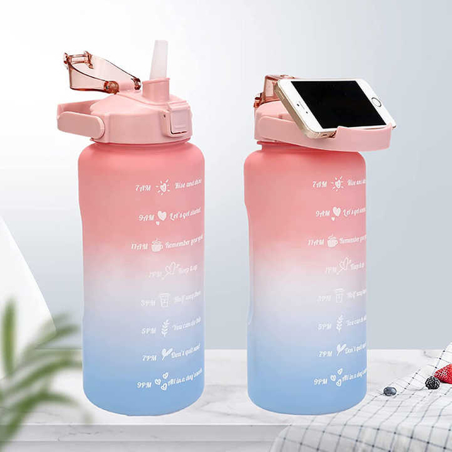 Botellas Para Gym Garrafa De Agua 2 Litros Nice Sport Plastic 2L Motivational Black Wide Mouth Water Bottle