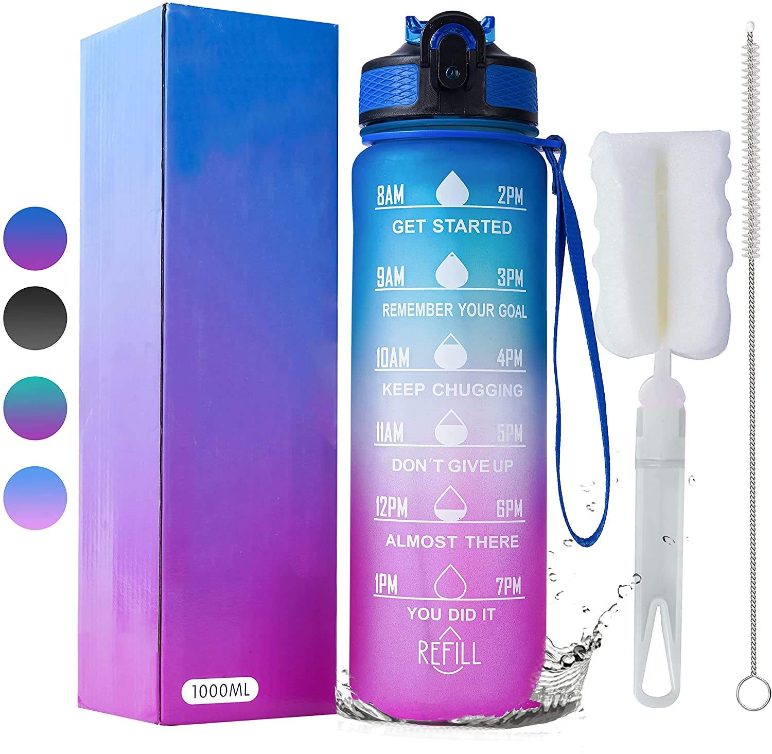 32oz Tritan Sport Gradient Plastic Water Bottles BPA Free Motivational Fitness Sports Water Bottle with Custom logo