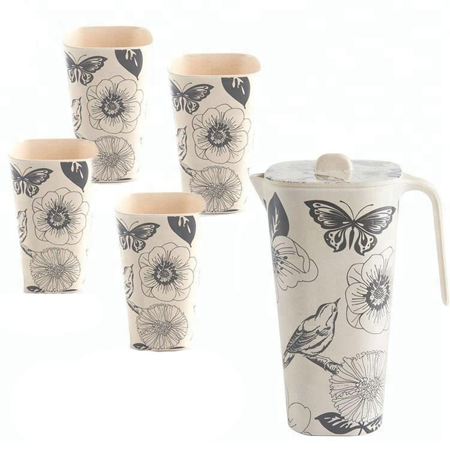 Kitchenwares Biodegradable Bamboo Fibre Large Water Jug Cup Set