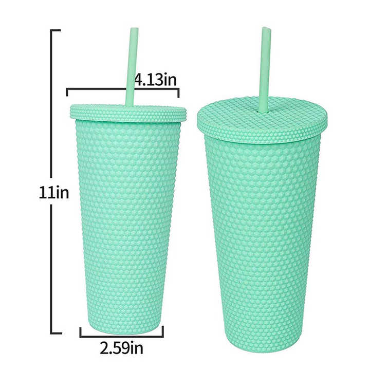 Wholesale Custom 600ml Double Wall Plastic Water Bottles rainbow Diamond Acrylic Coffee Mugs Tumbler Cups with Lid and Straw