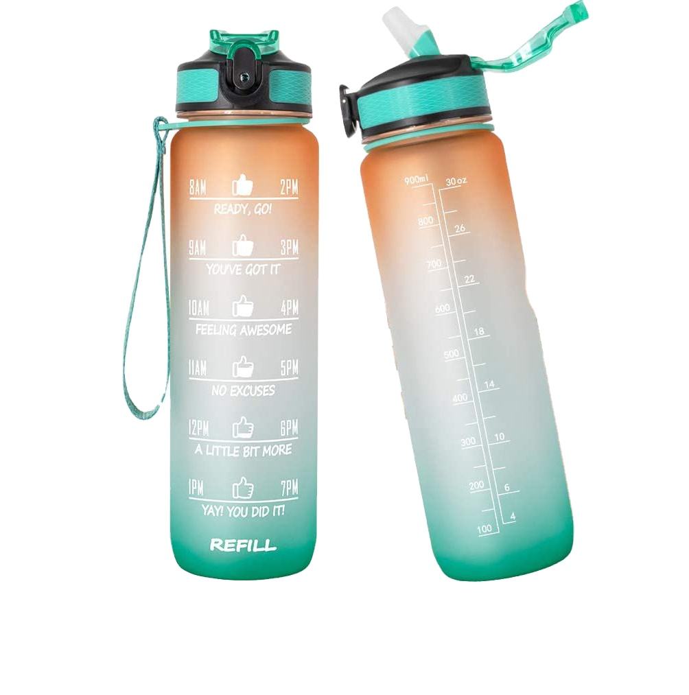 Water Bottle Time Marker 32 oz Tritan Sports Water Bottle With Motivational Time Marker Straw