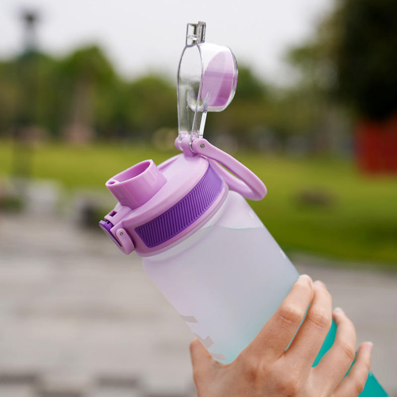 Transparent Colorful Color Gradient Plastic Motivational Water Bottle With Straw Lid for Gym Travel Camping