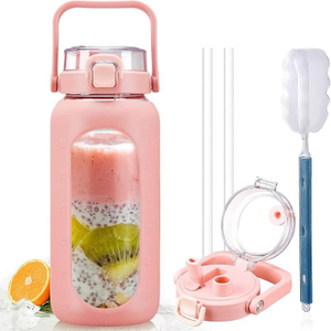 64oz Plastic Water Bottles with Straw Professional Sports Water Bottles with Silicone Sleeve and Handle