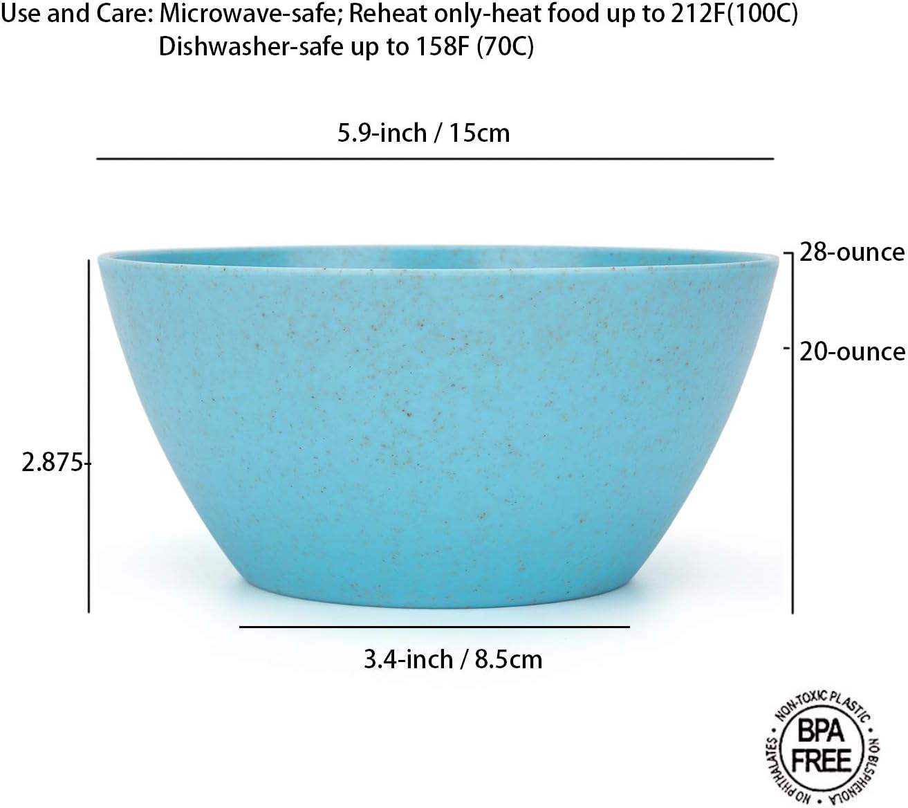 Rpet Plastic Unbreakable Bowls 24 OZ Set Reusable Cereal Soup Bowls Microwave and Dishwasher Safe Bowl