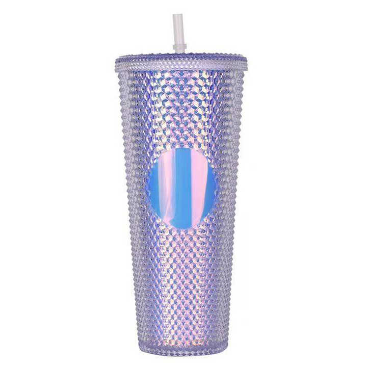 OEM ODM logo and Color BPA FREE Eco Plastic 20oz 24oz Diamond Tumbler Durian Cup studded Tumblers Cups With Lid and Straw