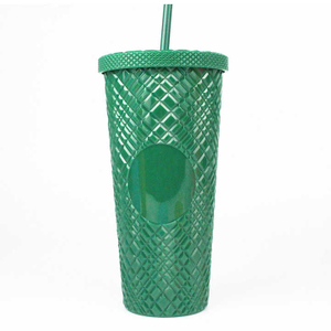 OEM ODM logo and Color BPA FREE Eco Plastic 20oz 24oz Diamond Tumbler Durian Cup studded Tumblers Cups With Lid and Straw