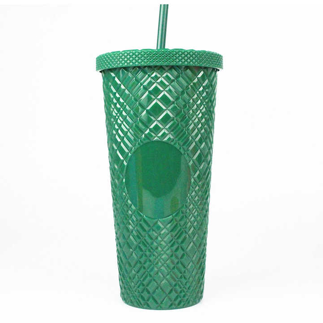 OEM ODM logo and Color BPA FREE Eco Plastic 20oz 24oz Diamond Tumbler Durian Cup studded Tumblers Cups With Lid and Straw