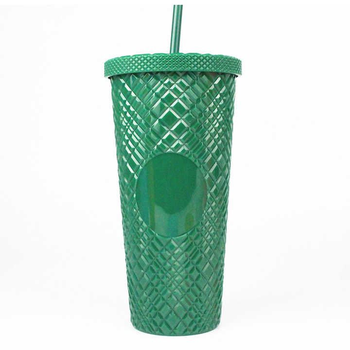 OEM ODM logo and Color BPA FREE Eco Plastic 20oz 24oz Diamond Tumbler Durian Cup studded Tumblers Cups With Lid and Straw