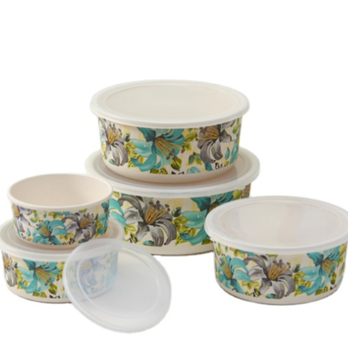 Eco Friendly BPA Free Custom Printrd Kitchen Storage Bamboo Fiber Container Lunch Box Food Storage Boxes Set