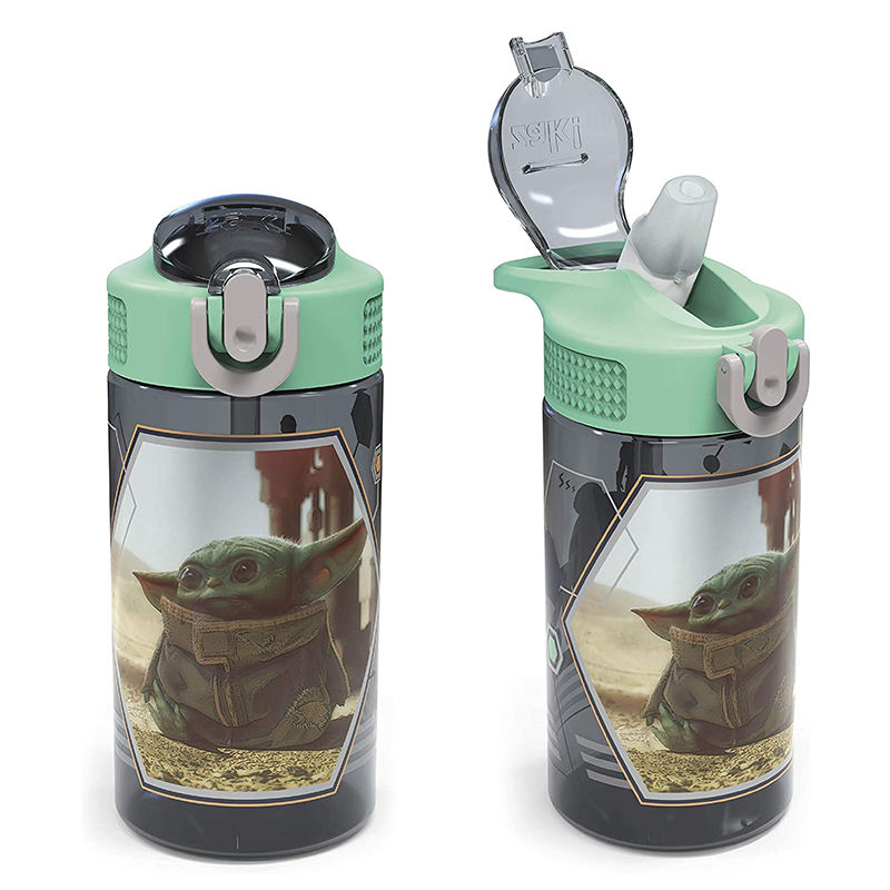 2024 Plastic Kids Water Bottle with Straw Cute Printing Child Drink Water Bottle
