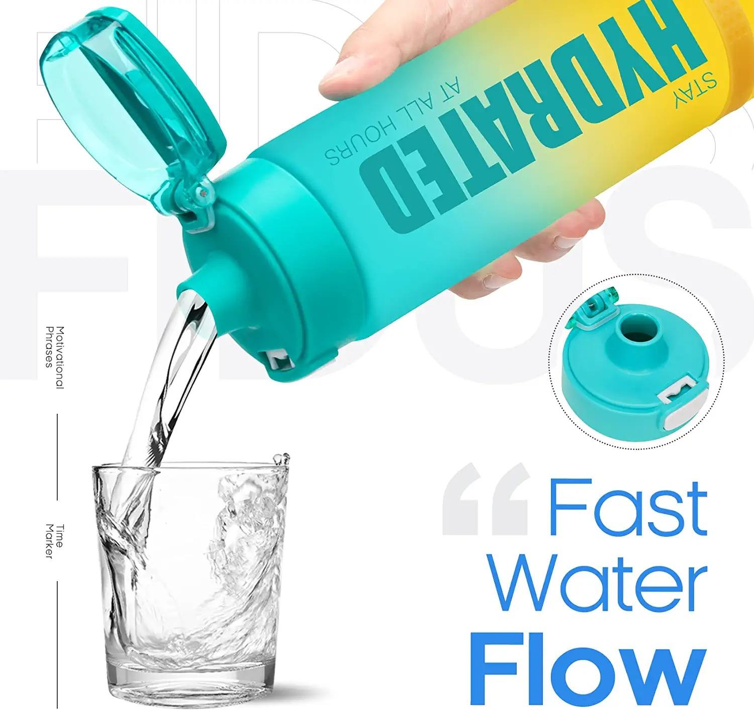 32OZ BPA Free Water Bottle & No Sweat Sleeve -Leak Proof Gym Bottle with Time Marker - Ideal Gift for Fitness or Sport