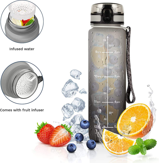 1 Litre Water Bottle Sports Motivational Water Bottle with Time Markings