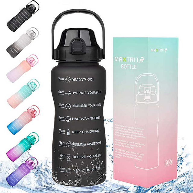 Botella Agua Tritan Garrafa De Agua 2L Gallon Portable Large Capacity Motivational Bottle Black Water Bottles