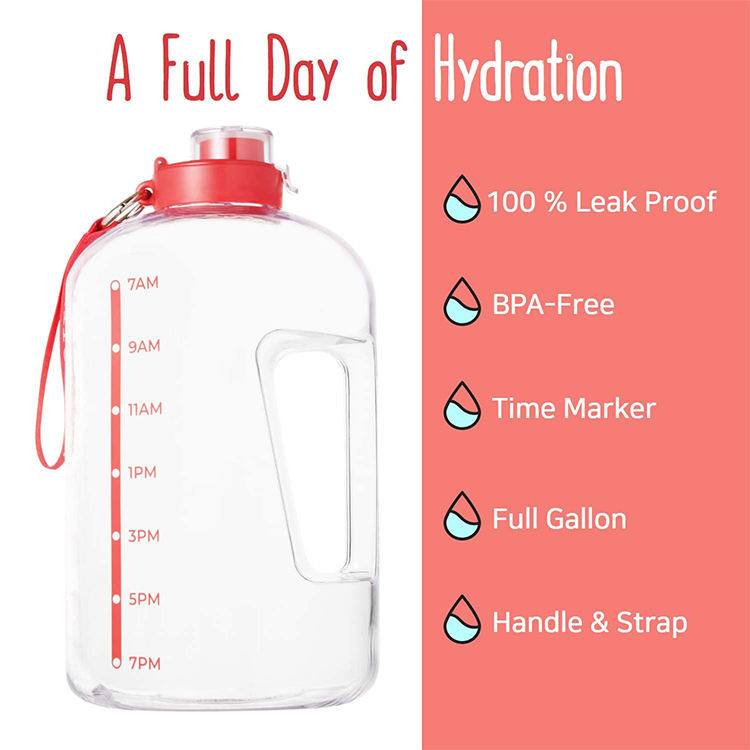 1 Gallon Portable Transparent Bottles Plastic Sports Water Bottle With Straw Handle