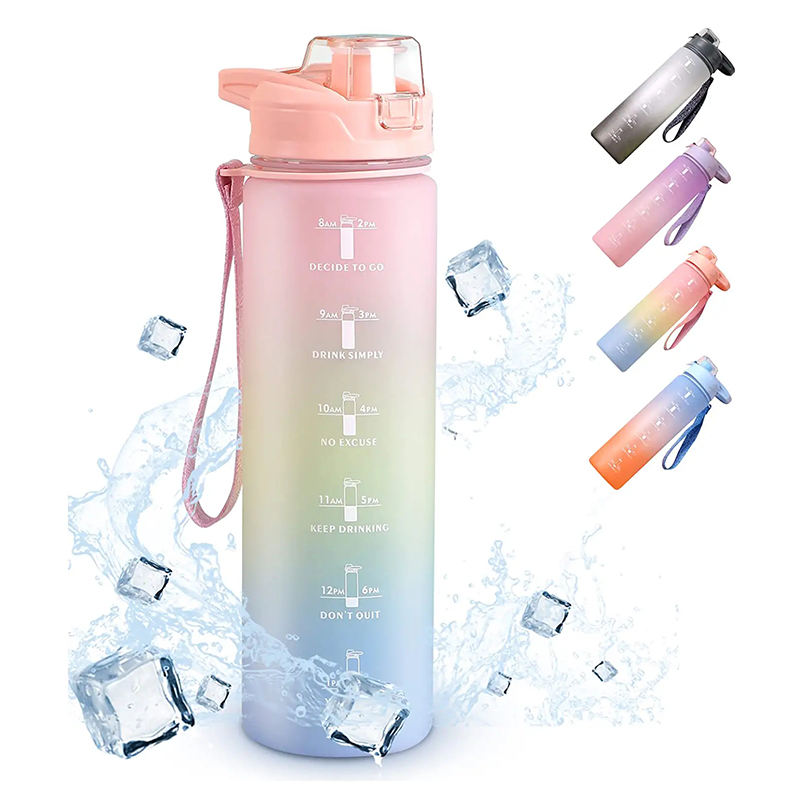 Wholesale Gradient Gym Bottle 1L BPA Free Sports Motivational Drink Bottle Plastic Water Bottles with Time Marker