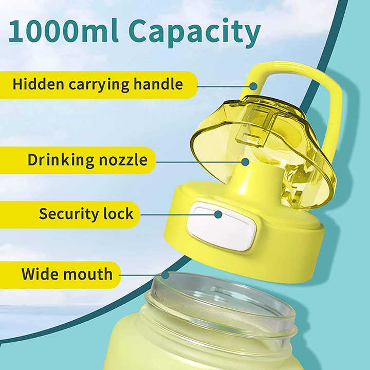Custom Wholesale BPA Free Fitness Water Bottle Motivational Colorful 1000ml Straw Drinking Plastic Water Bottle With Time Marker