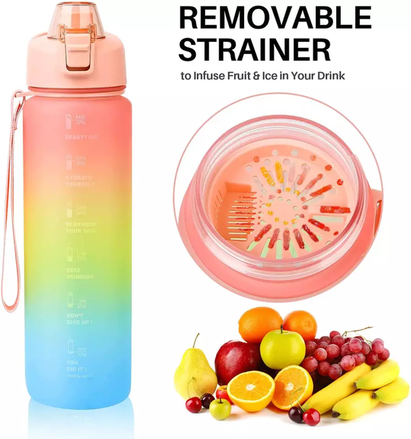 Customize Color Motivational Water Bottle BPA Free 1L/32oz Jug with Straw and Time Tracker Inspirational Water Bottles