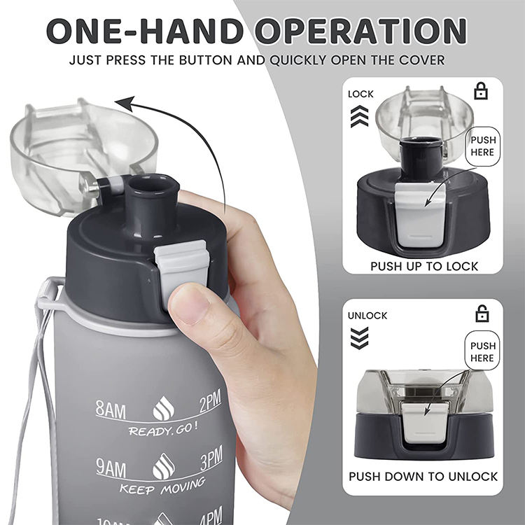 Leakproof Tritan BPA Free 1l Fitness Sports Water Jug With Time Marker Large Motivational Water Bottle