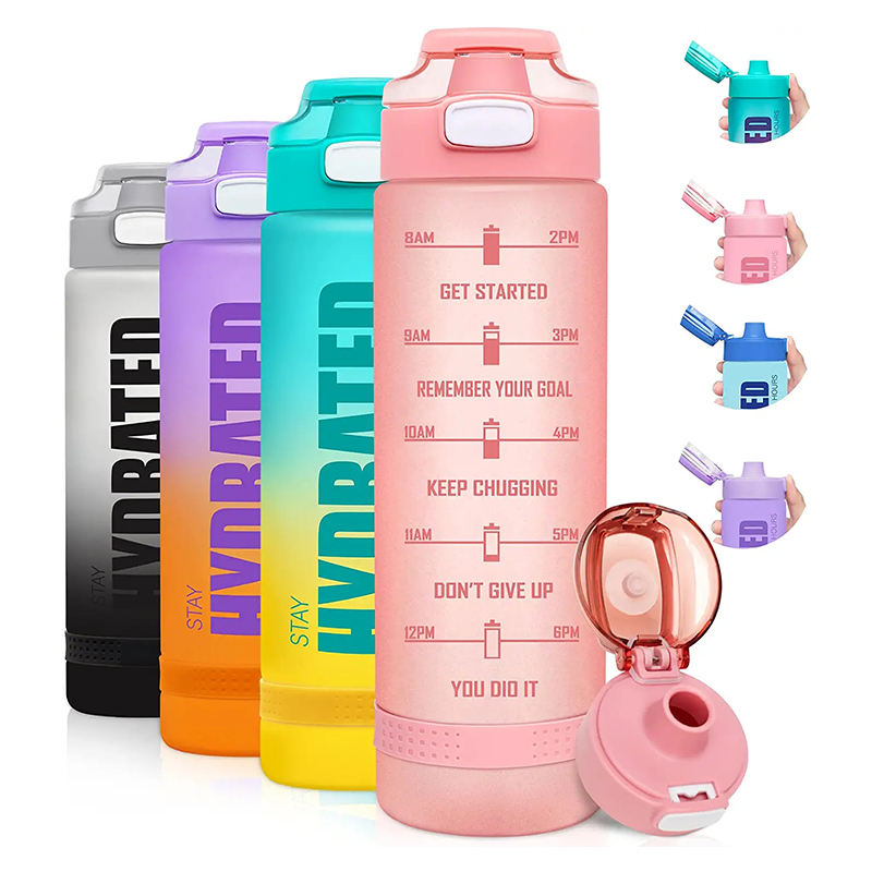 Fitness Tritan Bpa Free Plastic Custom LOGO Labeled Motivational Drinking Gym Sport 1L Water Bottle for Sport with Time Marker