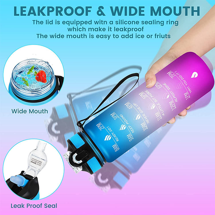 1000ml Plastic Frosted Tritan Bpa Free 1L Sport Kid Gym 32oz Motivational Water Bottle with Custom logo