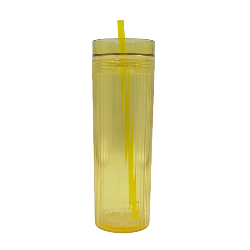 Modern Design Double-Layer Straw Cup with Laser Insertion 450ml Capacity Made of Durable PS Material