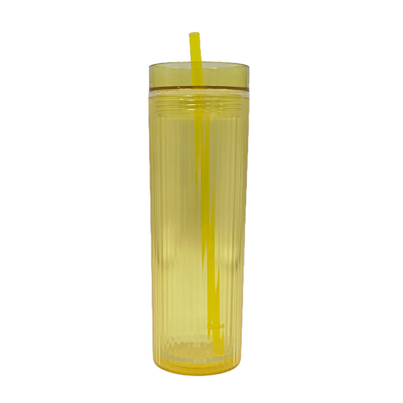 Modern Design Double-Layer Straw Cup with Laser Insertion 450ml Capacity Made of Durable PS Material