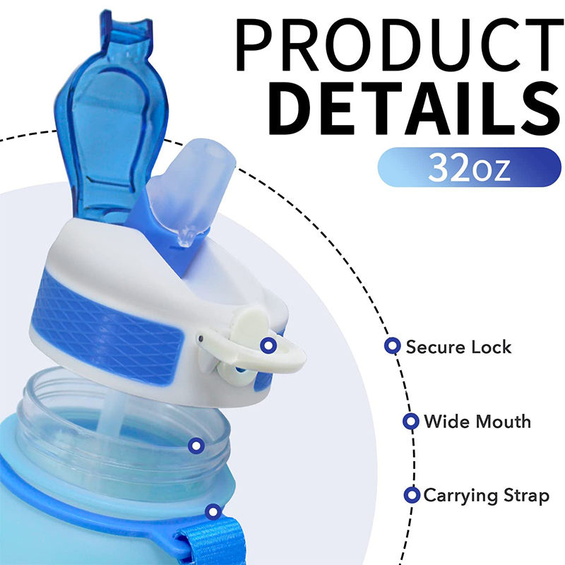 1L Popular Stcoked Customized Logo Motivational Sports Water Bottle Portable Plastic Water Bottle With Strap