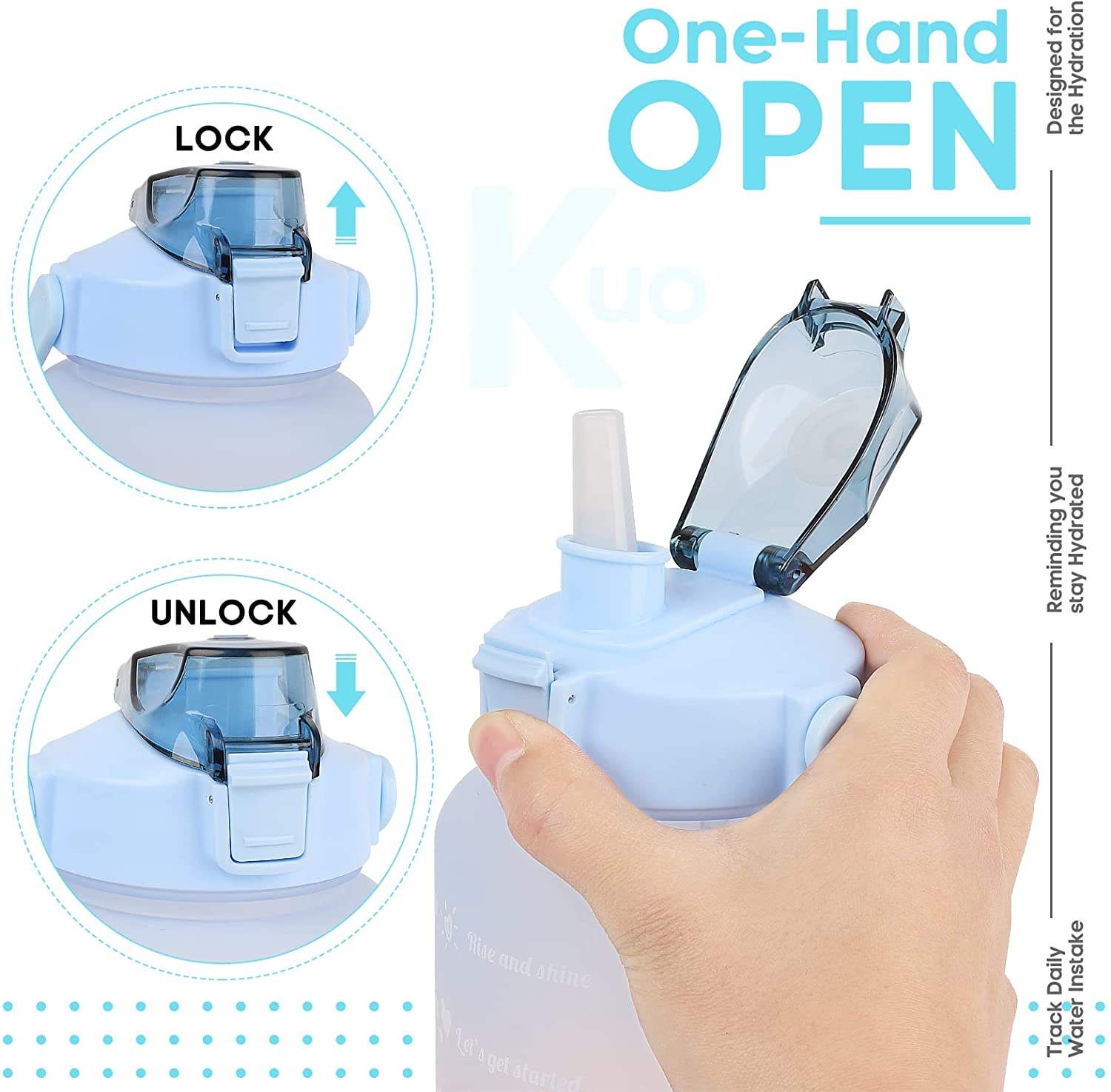 Water Bottle 1/2 Gallon Motivational Large Water Bottle With Time Marker & Straw