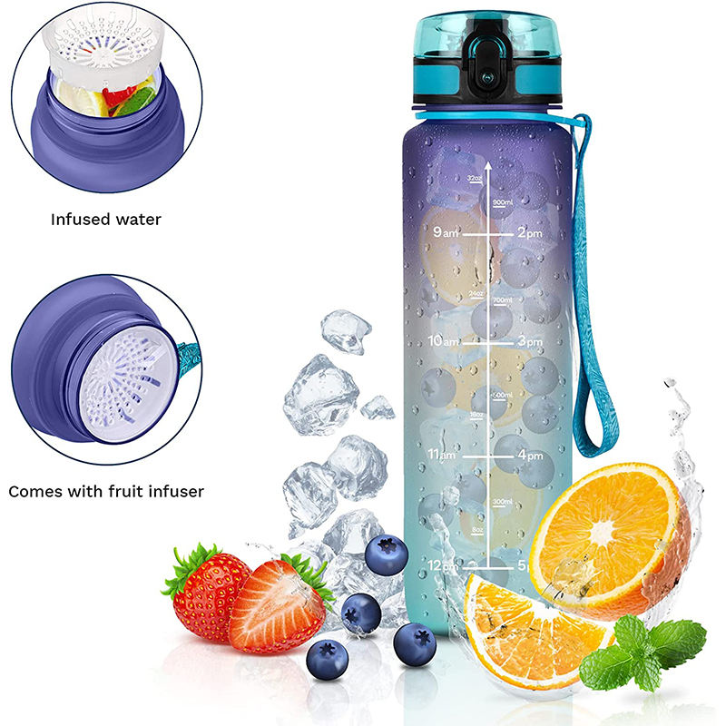 1000ml Trinkflasche Plastic Frosted Tritan Bpa Free 1L Sport Kid Gym 32oz Motivational Water Bottle with Custom logo