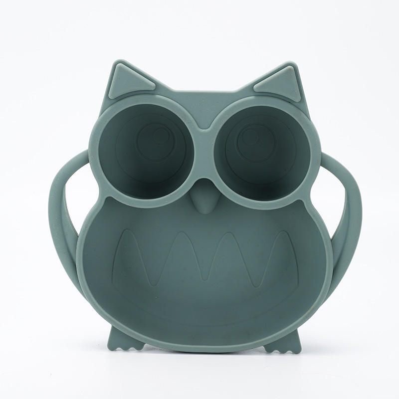 Easy to Clean BPA Free Silicone Non Toxic Suction Plate Divided for Toddler Baby Silicone Owl Shape Kids Plate
