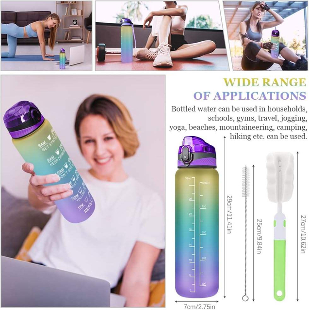 32 Oz 1 Liter 1000ml Hot Sale Motivational Water Bottle With Time Marker Plastic Sleeve Gym Fitness Sports
