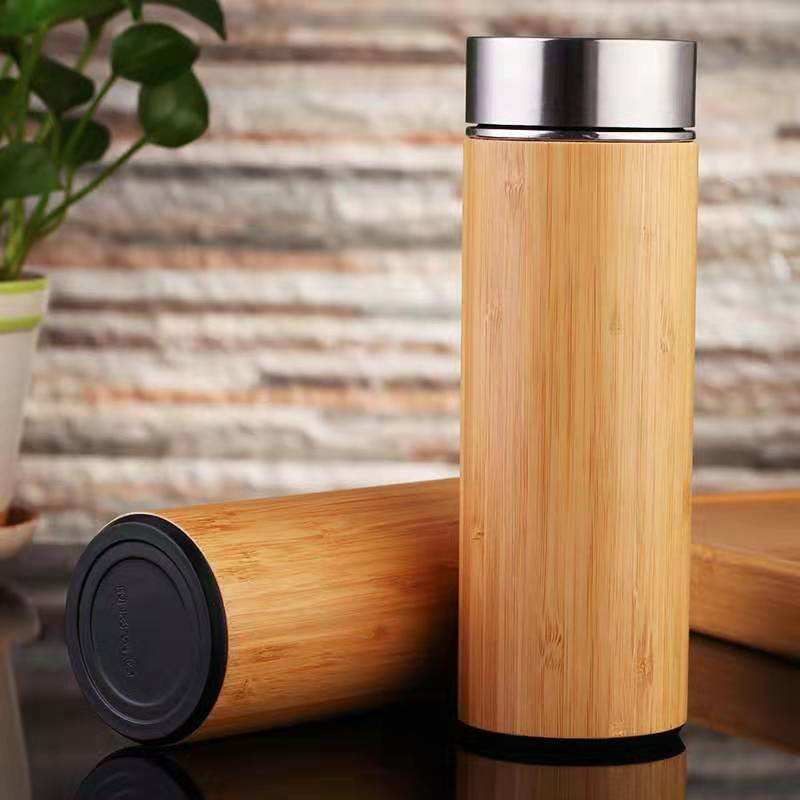 Eco-Friendly Bamboo Wood Travel Coffee Cups Stainless Steel Tea Tumbler Bamboo Water Bottle Travel Coffee Mug With Infuser