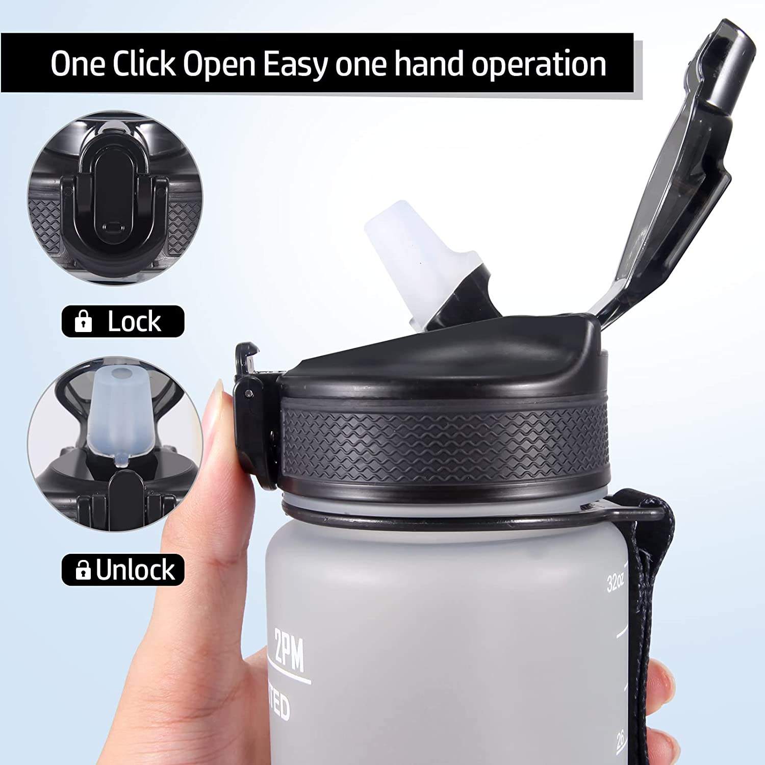 32oz Gradient Large Motivational Fitness Sports Water Bottle Reusable with Straw BPA Free Leakproof Plastic Bottle