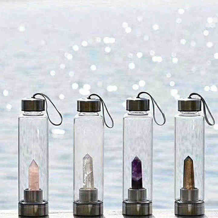 750Ml Infused Crystals Healing Stones Unique Eco Friendly Transparent Glass Water Drink Bottle