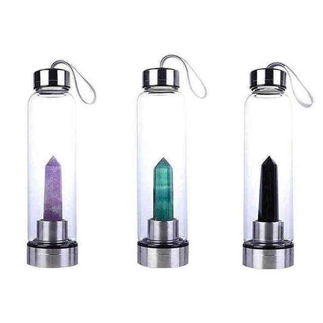 750Ml Infused Crystals Healing Stones Unique Eco Friendly Transparent Glass Water Drink Bottle