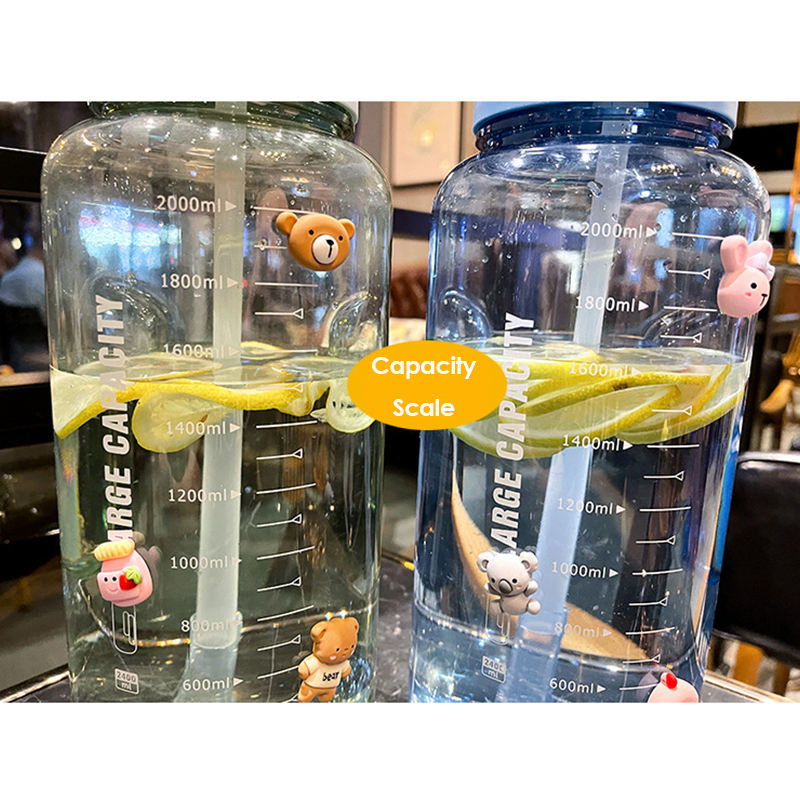 Wholesale 2400Ml Reusable Leakproof Clear Big Sports Bottles Plastic Water Bottle With Handle Straw