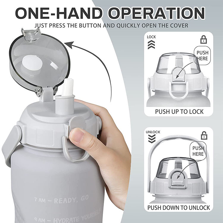 Custom BPA Free 2l Half Gallon Fitness Gym Sports Clear Plastic Motivational Water Bottle with Time Marker and Straw