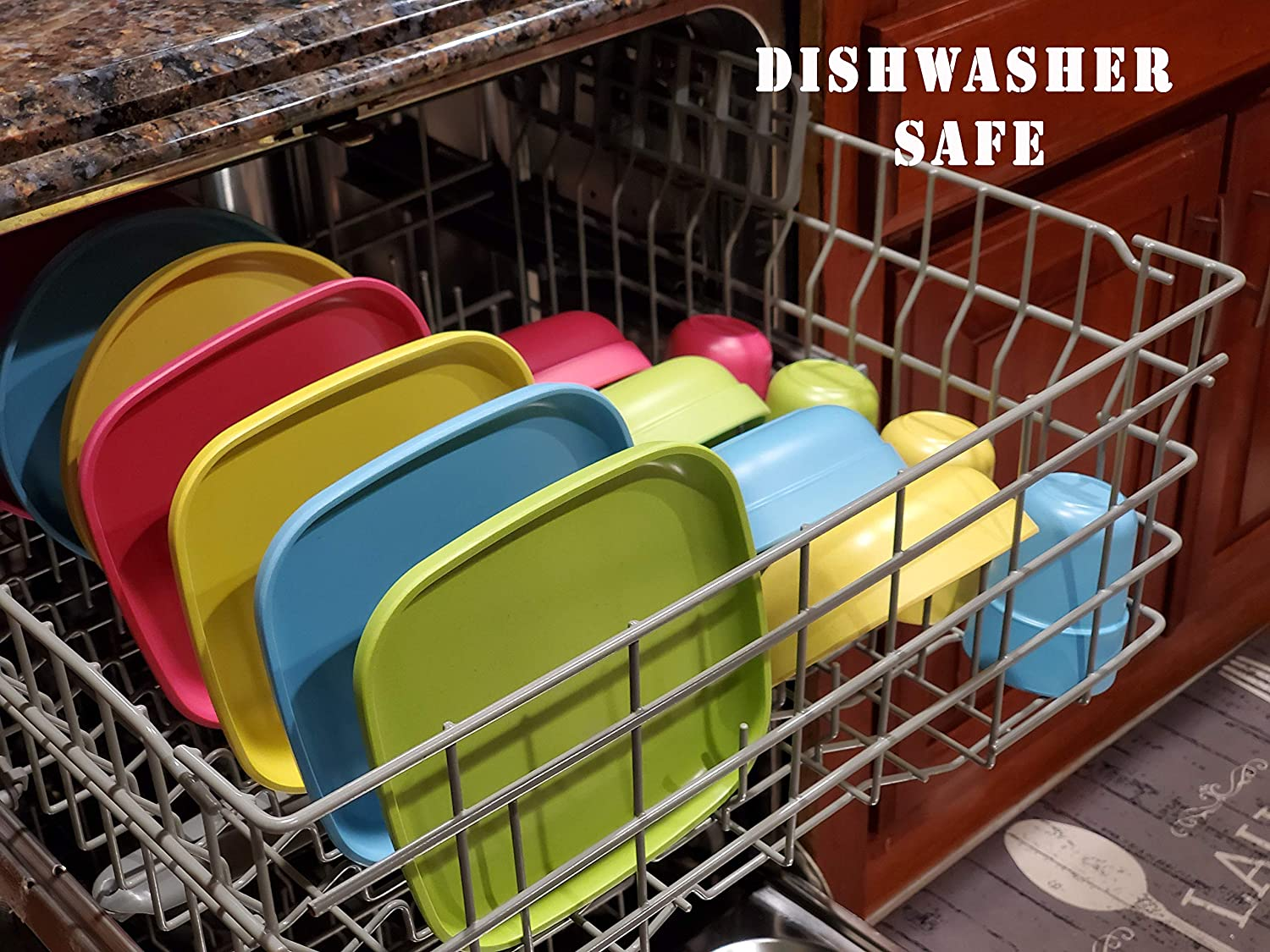 Bamboo Kid Plates, (4 Color Set), Stackable and Reusable,Eco-Friendly, BPA Free, Non Toxic, Dishwasher Safe