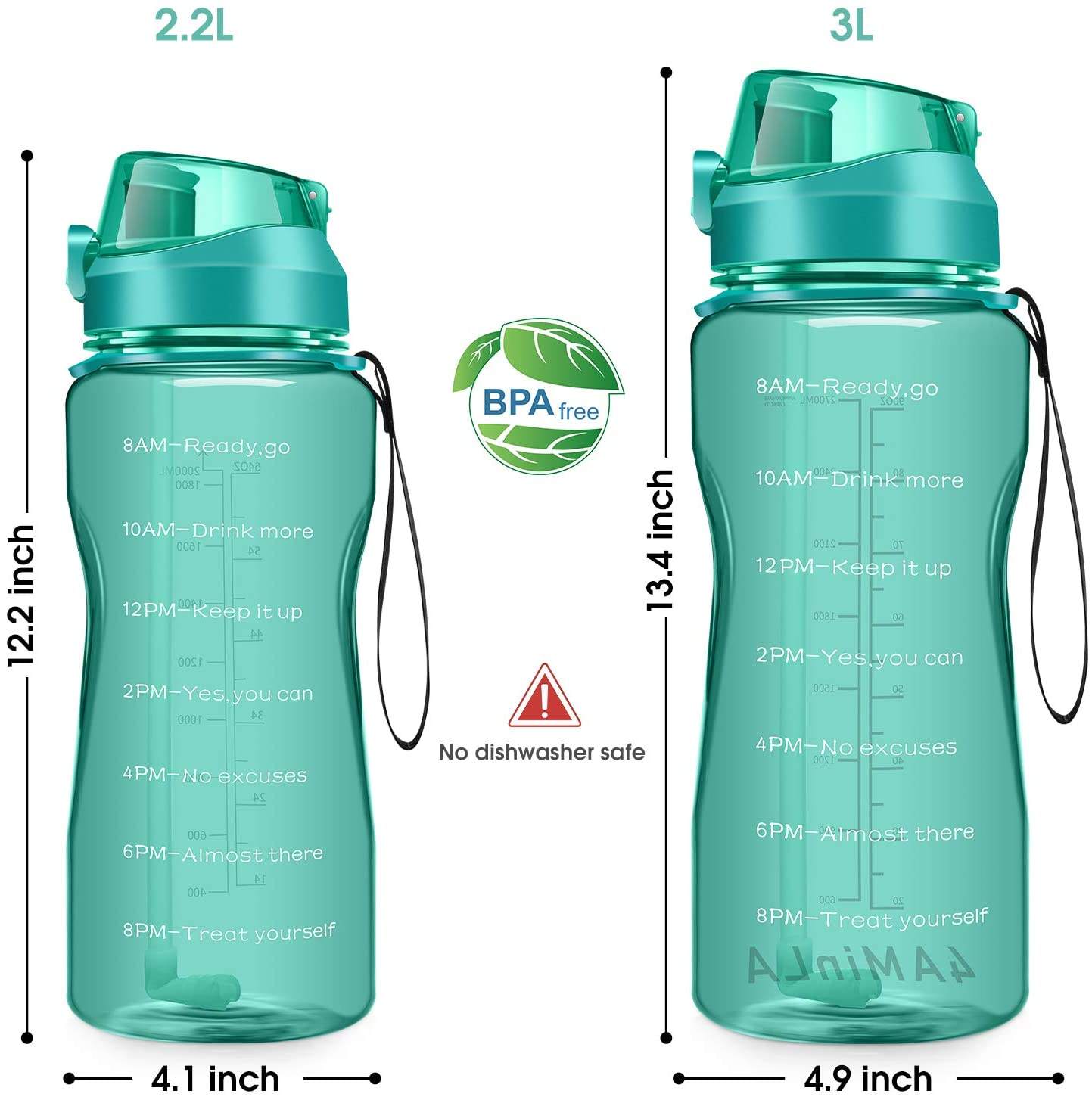 64 oz Large Daily Water Bottle With Time Mark and Straw Suitable for Outdoor Exercise in Gym
