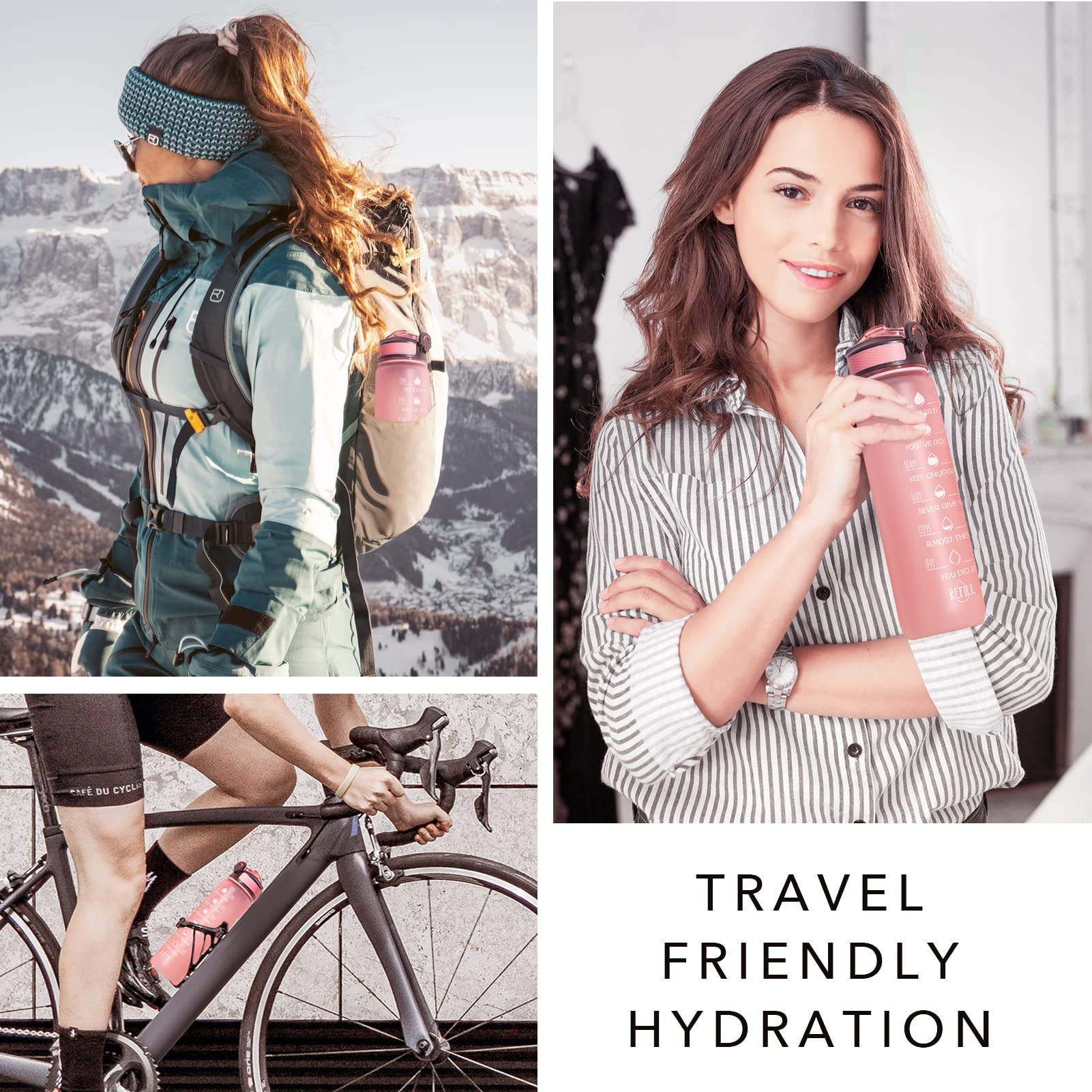 Sample FREE Shipping in Stock 32oz Motivational Fitness Sports Tritan Plastic Water Bottle with Time Marker